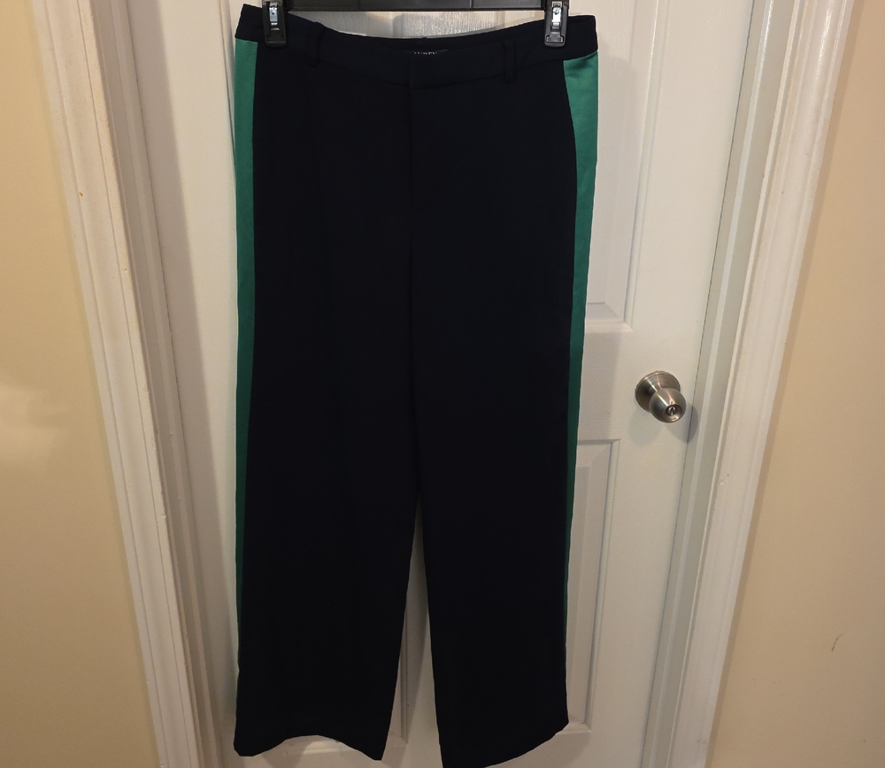 Lauren Ralph Lauren Black Wide-Leg Pants with Green Side Panels